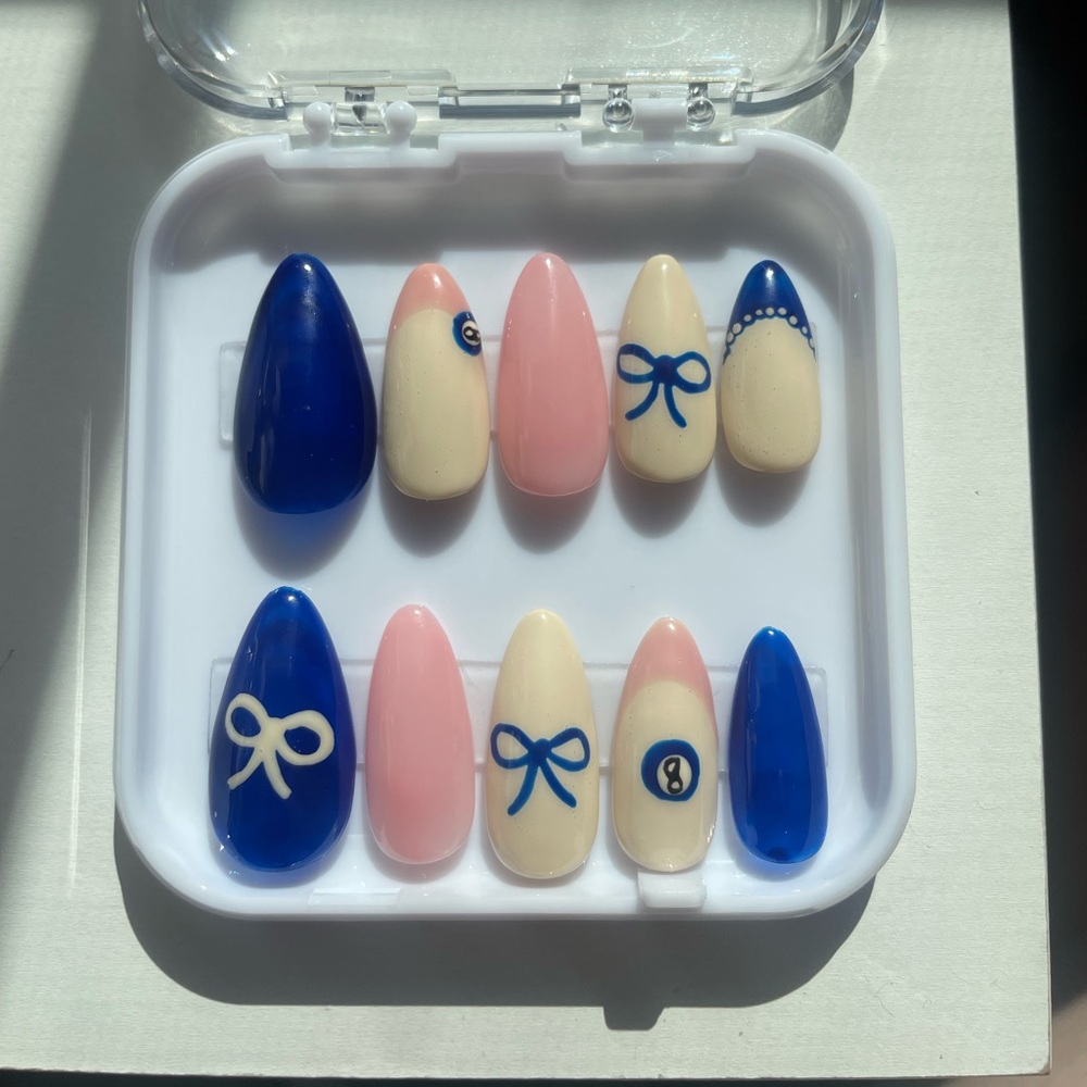 Blue& Pink Press-On Nails- Hand Painted